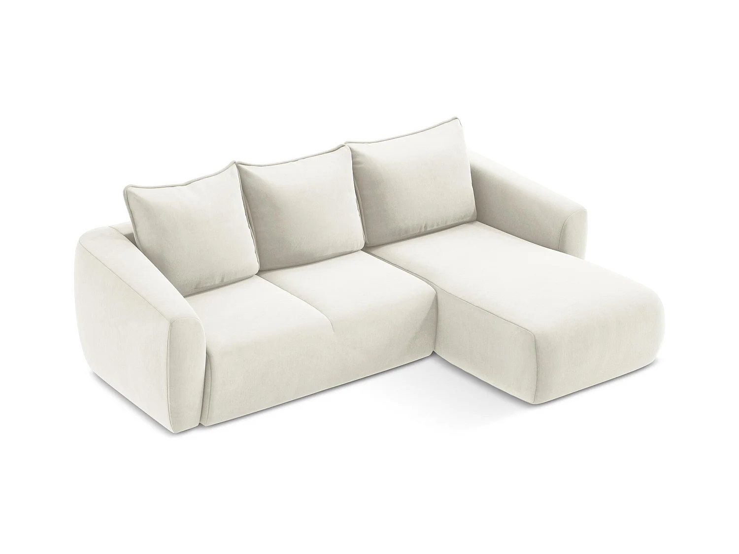 Canapé d'angle droit convertible en velours - beige clair - GUAVA