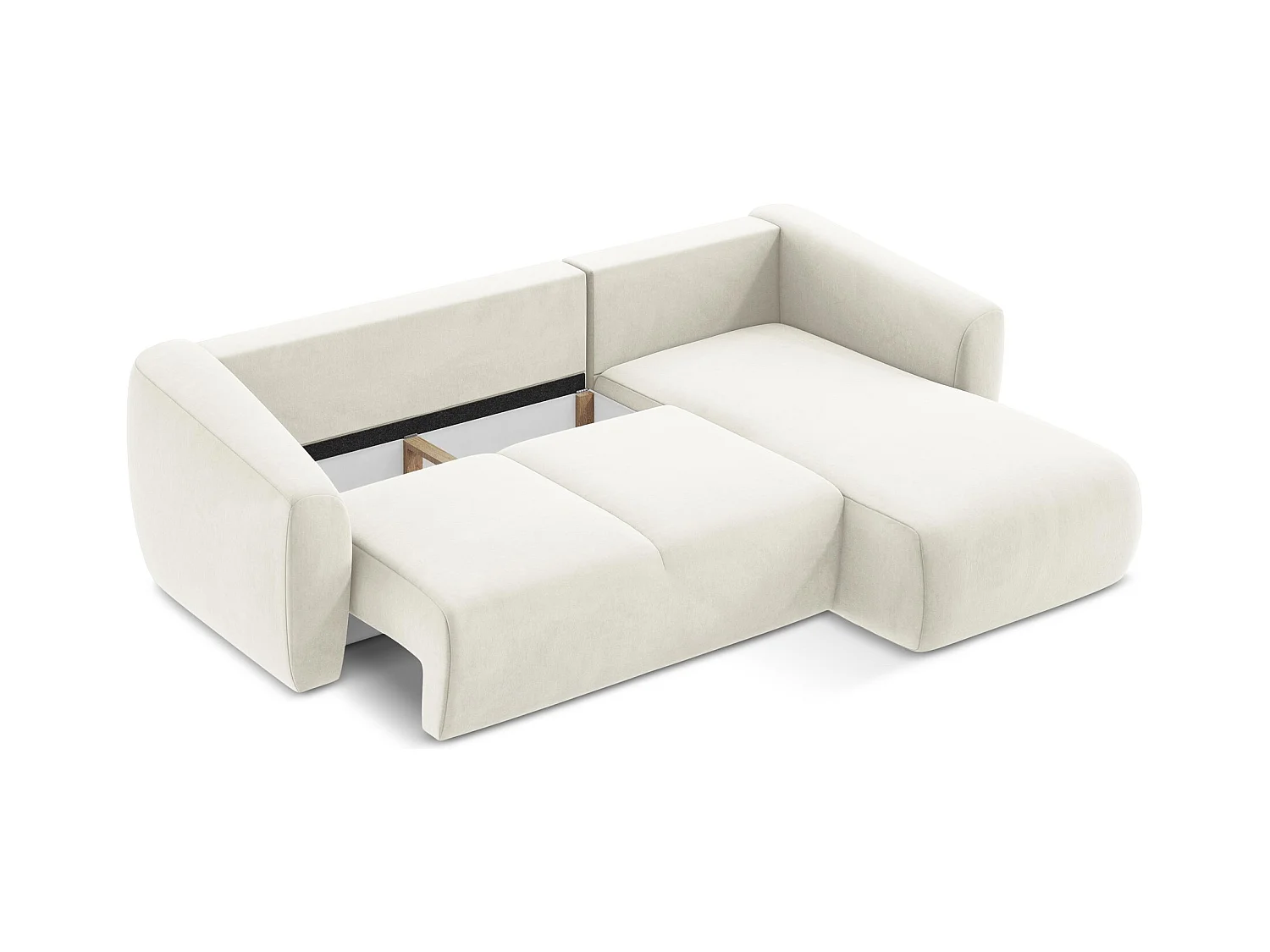 Canapé d'angle droit convertible en velours - beige clair - GUAVA