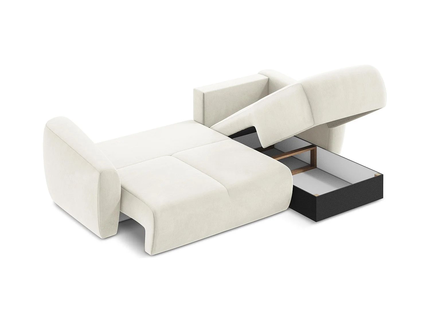 Canapé d'angle droit convertible en velours - beige clair - GUAVA