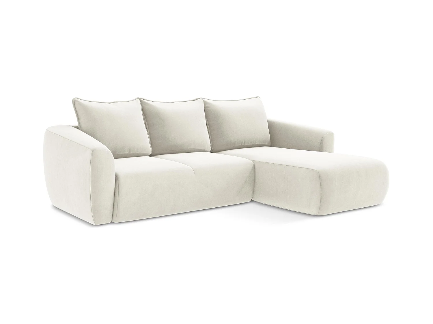 Canapé d'angle droit convertible en velours - beige clair - GUAVA