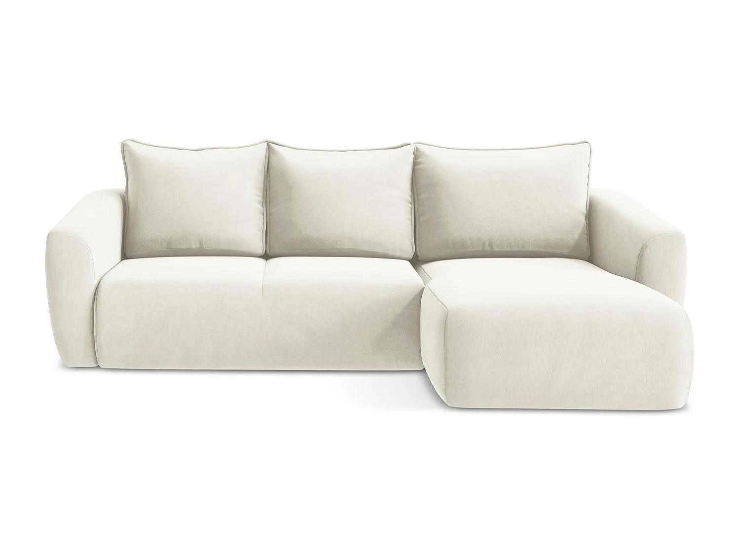 Canapé d'angle droit convertible en velours - beige clair - GUAVA