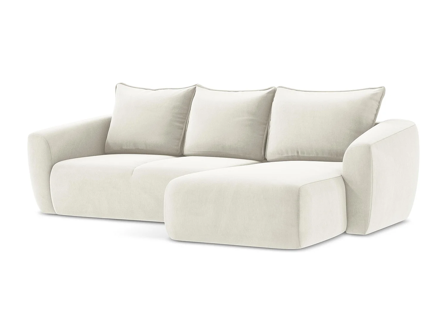 Canapé d'angle droit convertible en velours - beige clair - GUAVA