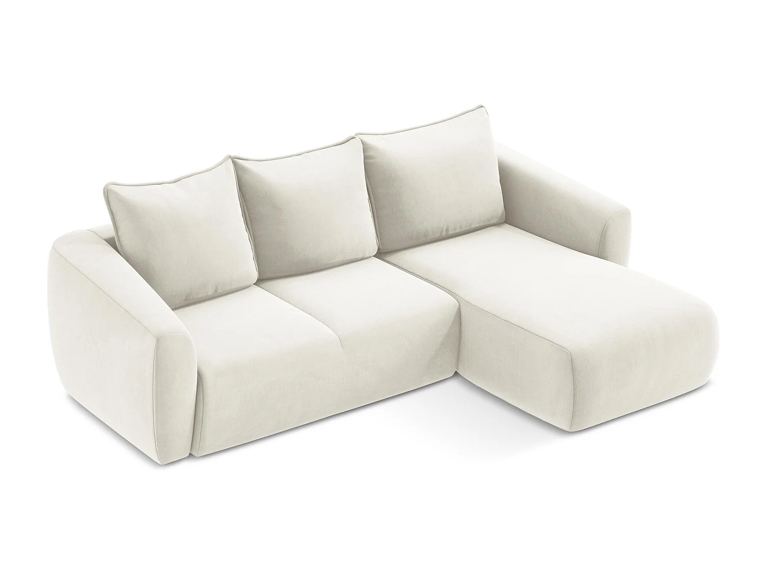 Canapé d'angle droit convertible en velours - beige clair - GUAVA