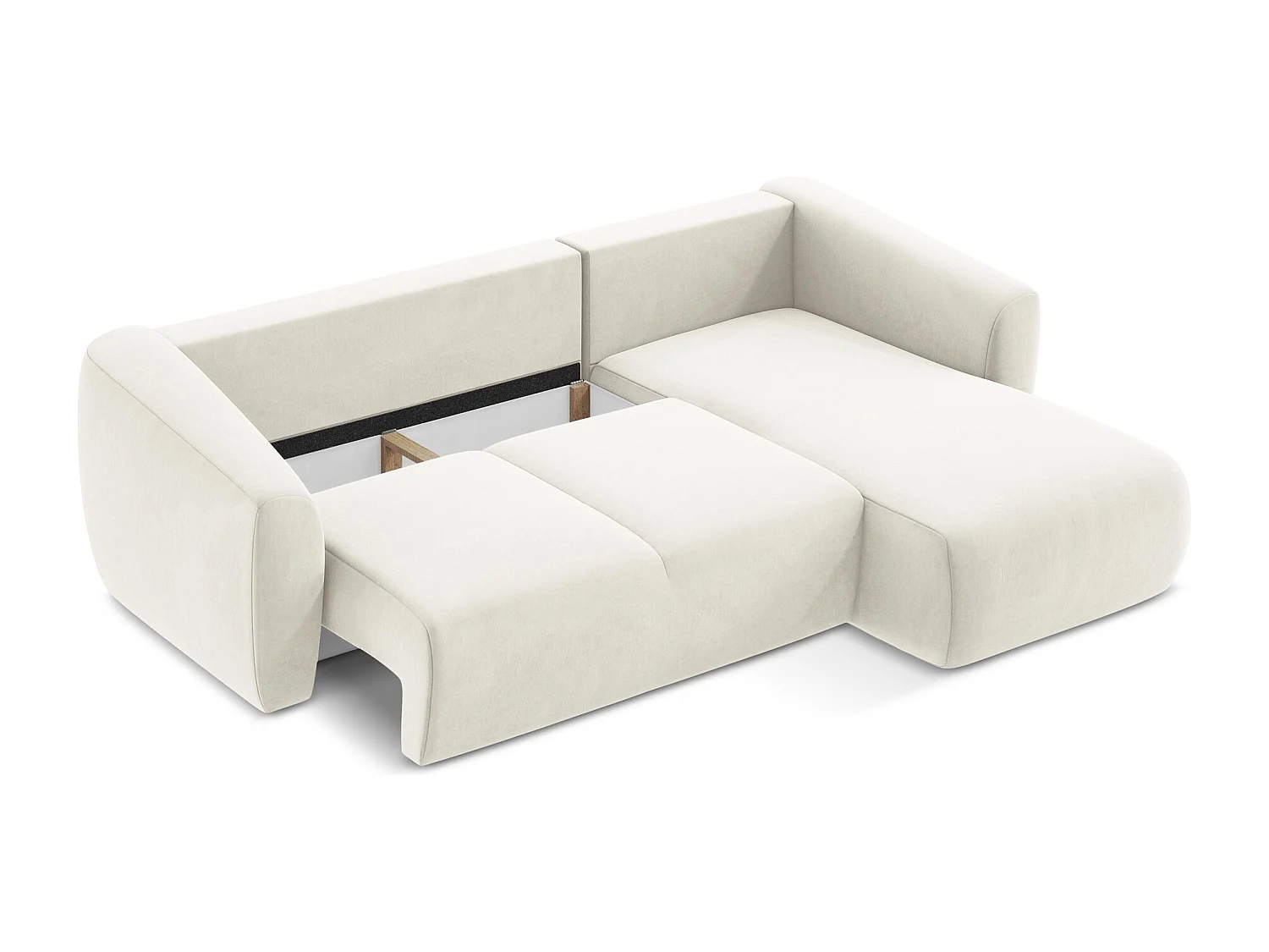 Canapé d'angle droit convertible en velours - beige clair - GUAVA