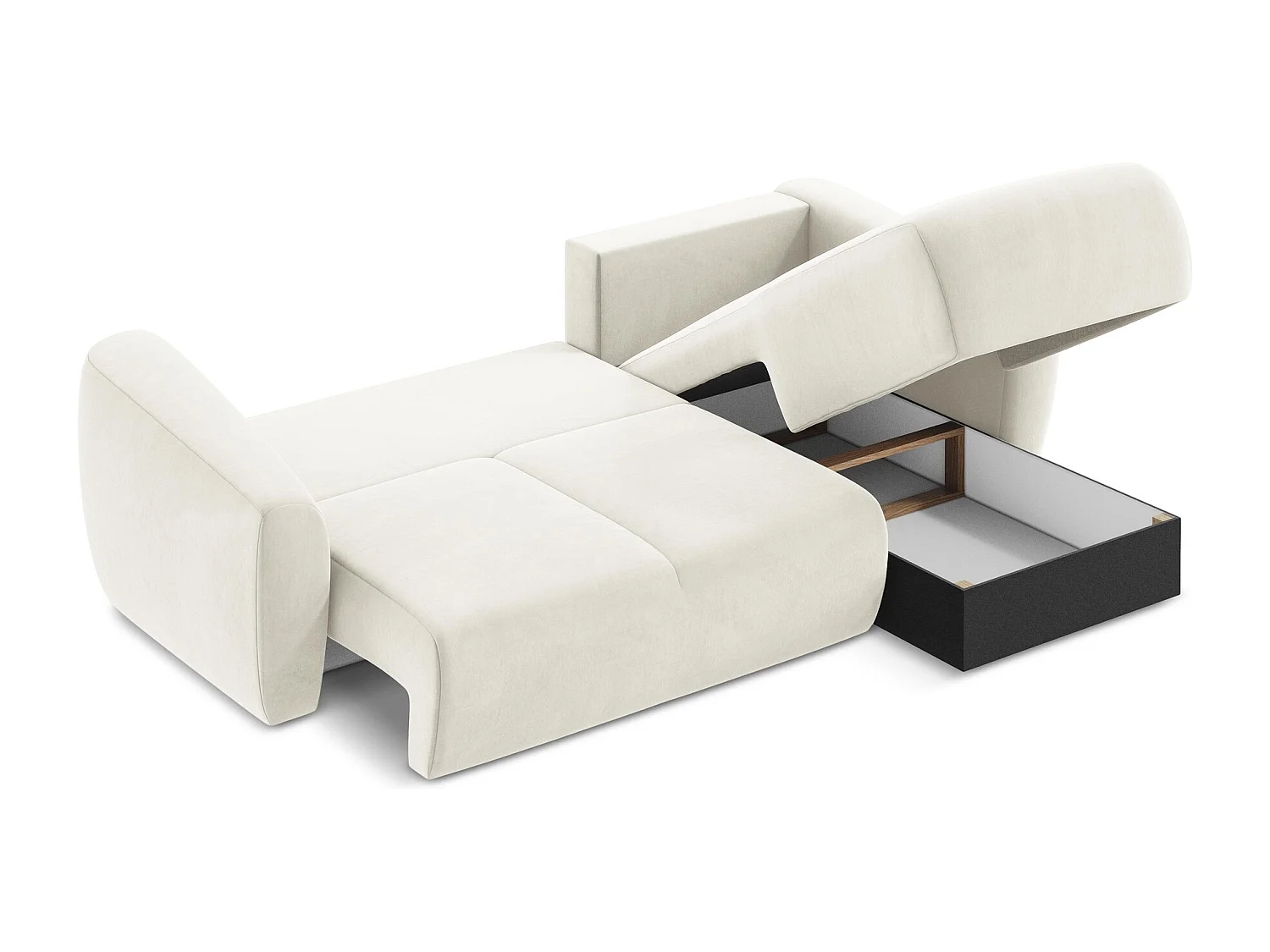 Canapé d'angle droit convertible en velours - beige clair - GUAVA