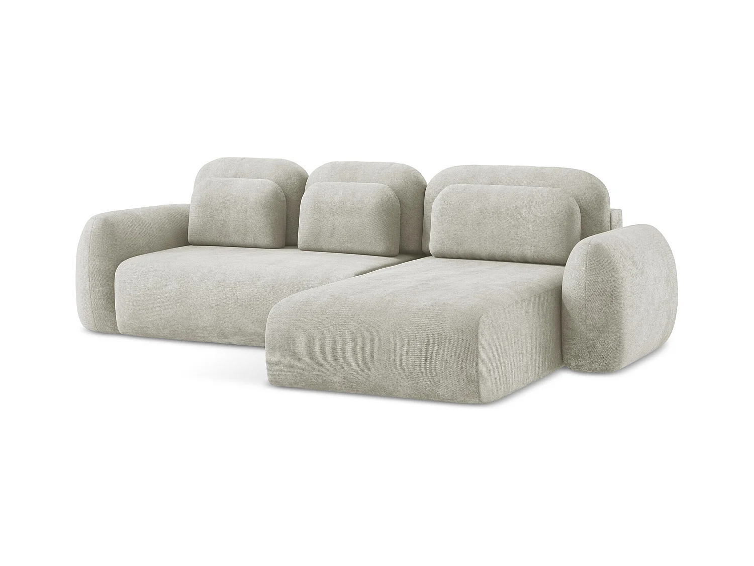 Canapé d'angle droit convertible en tissu chenille - perle - LOHI