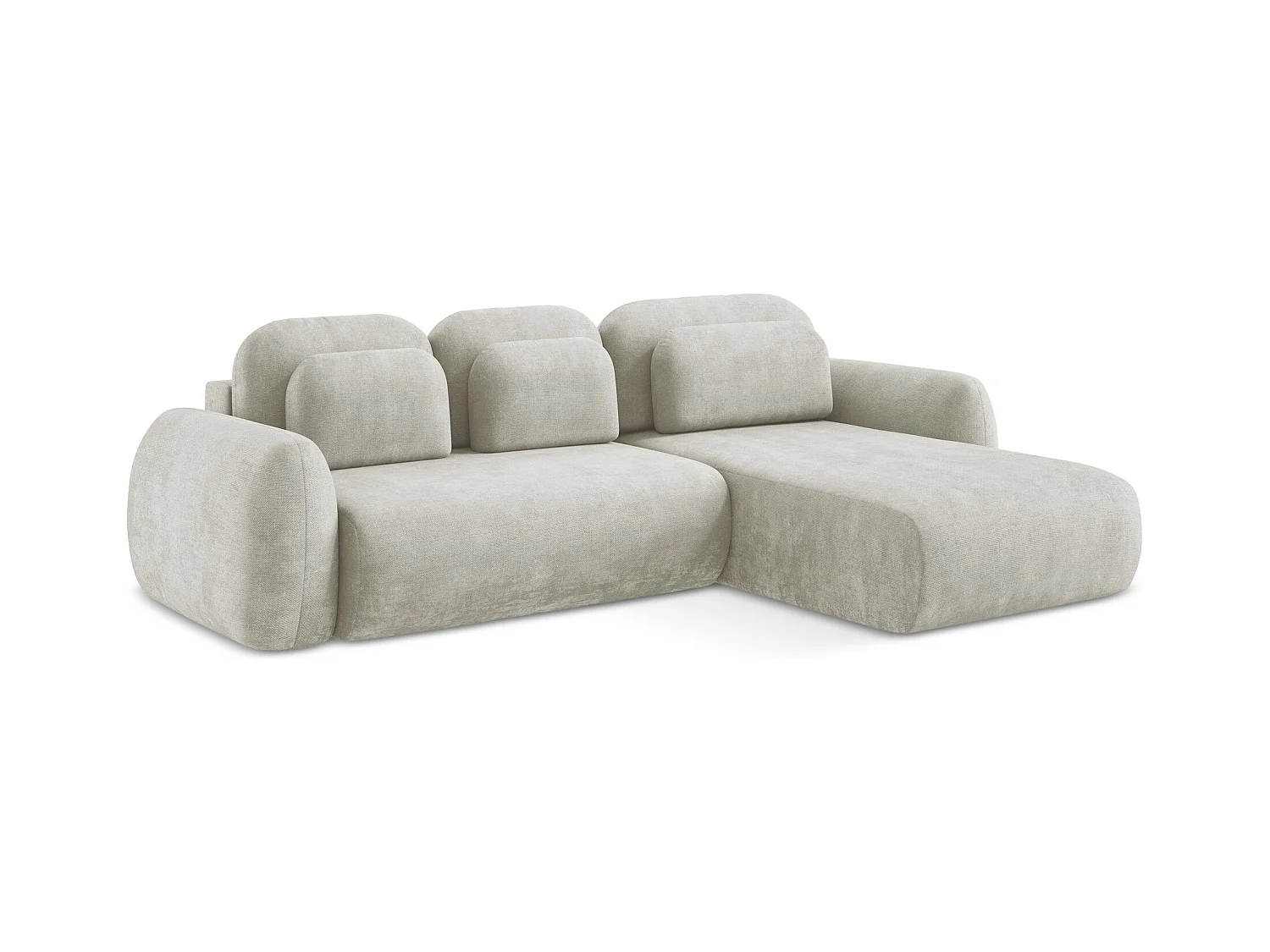 Canapé d'angle droit convertible en tissu chenille - perle - LOHI