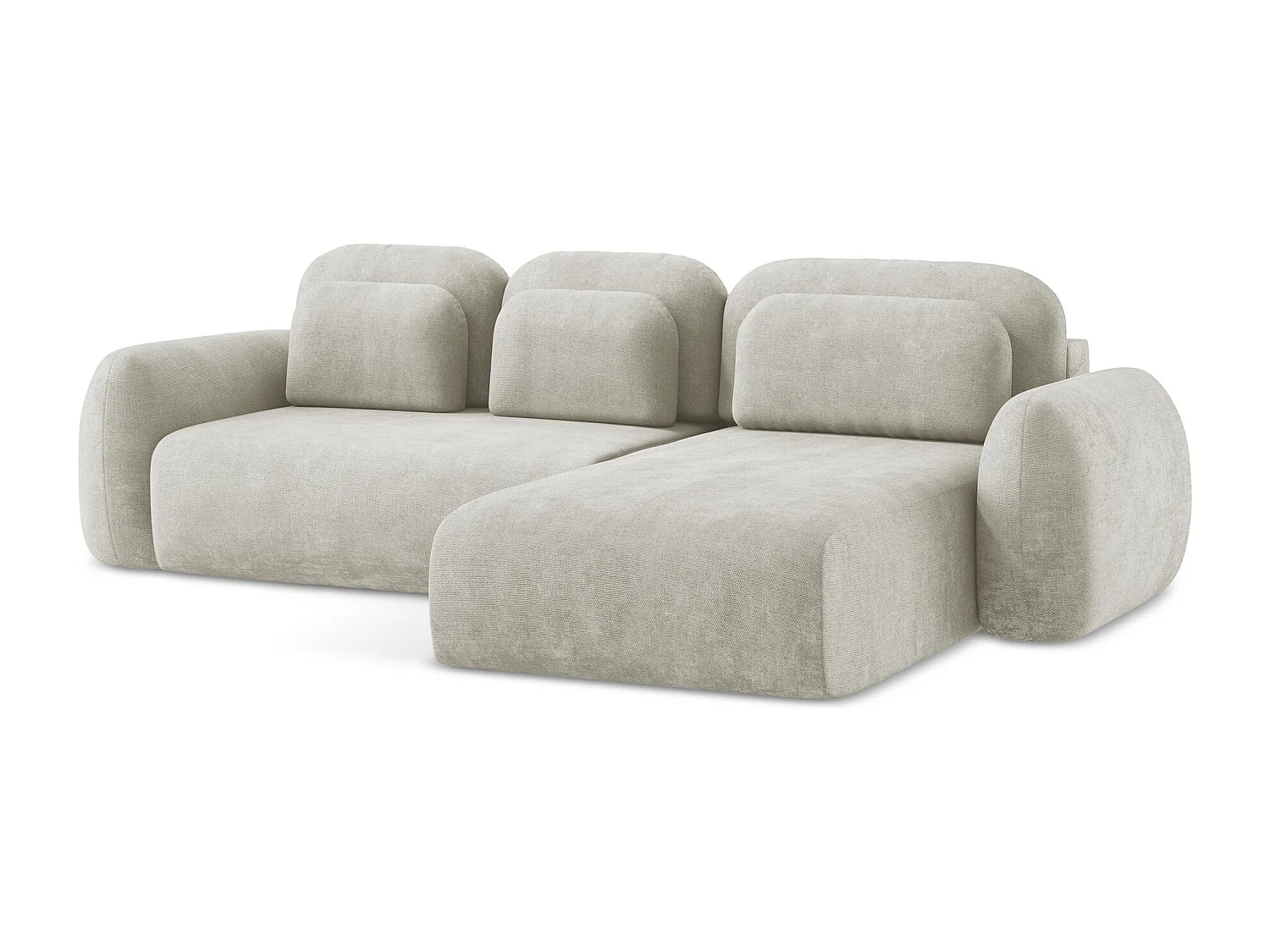 Canapé d'angle droit convertible en tissu chenille - perle - LOHI