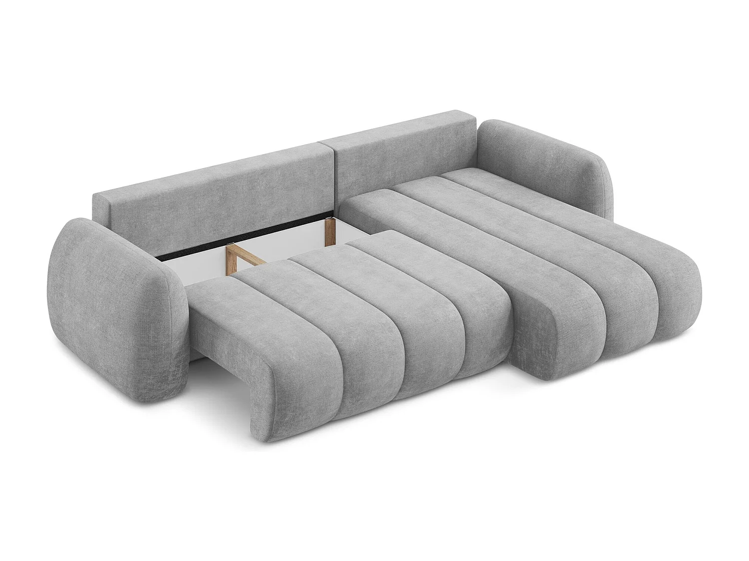 Canapé d'angle droit convertible en tissu chenille - gris clair - PELE