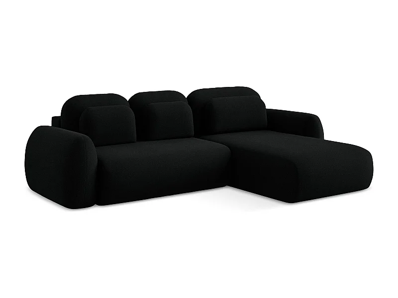 Ecksofa mit Schlaffunktion - Ecke Rechts - Bouclé - Schwarz - LOHI