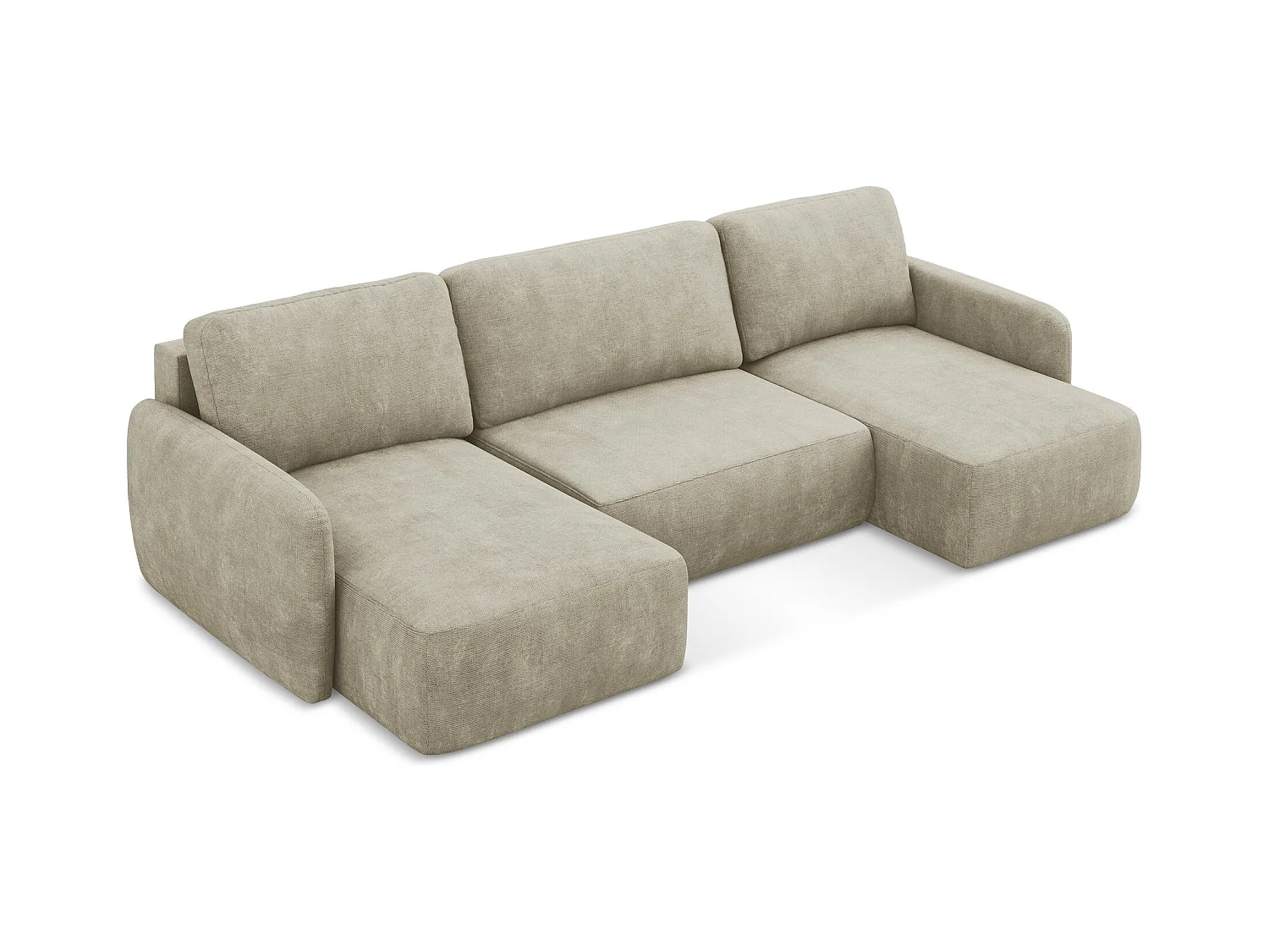 Canapé panoramique 4 places convertible en tissu chenille - beige - LILO