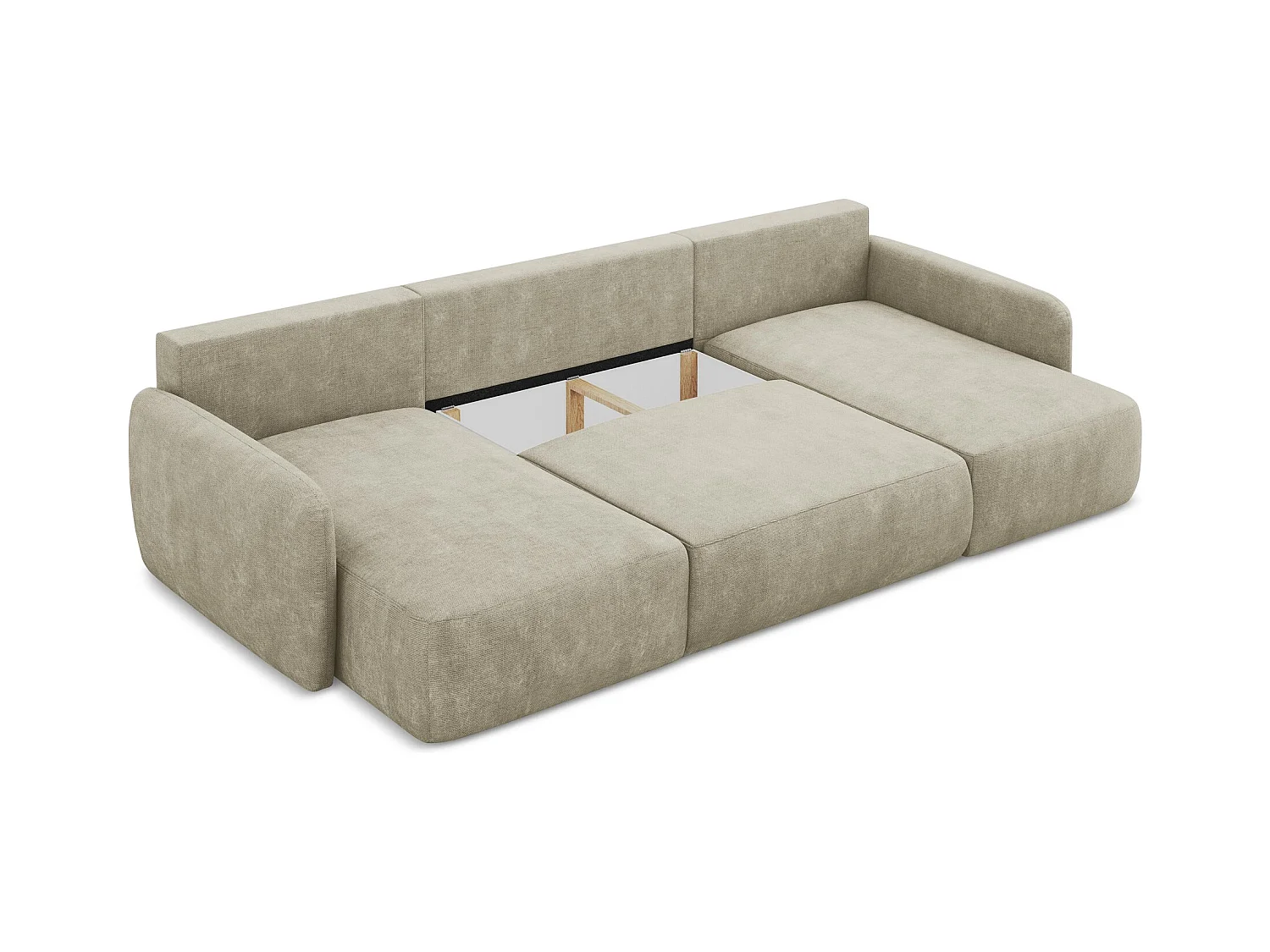 Canapé panoramique 4 places convertible en tissu chenille - beige - LILO