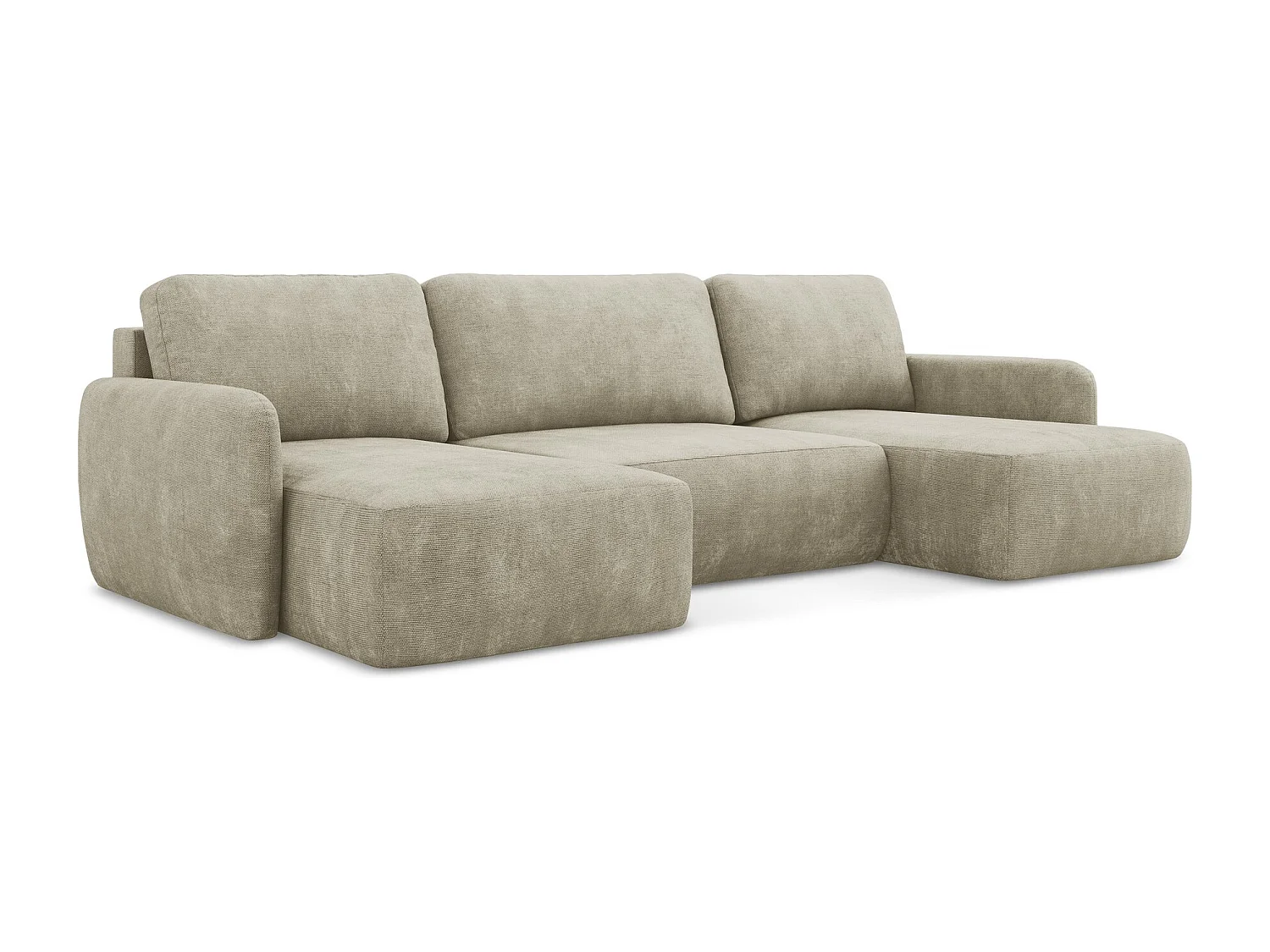 Canapé panoramique 4 places convertible en tissu chenille - beige - LILO