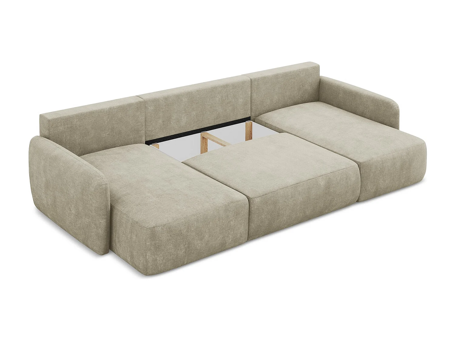Canapé panoramique 4 places convertible en tissu chenille - beige - LILO