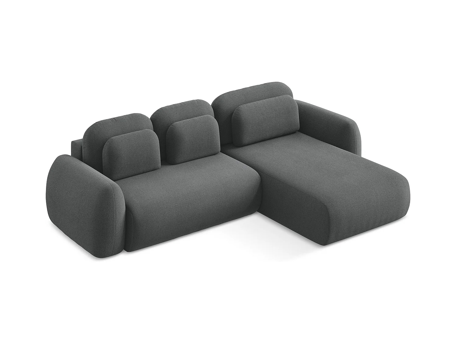 Canapé d'angle droit convertible en tissu bouclette - gris foncé - LOHI