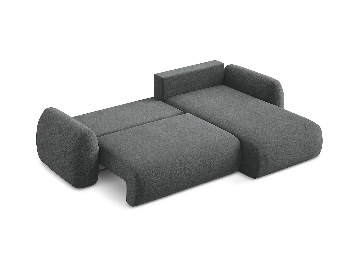 Canapé d'angle droit convertible en tissu bouclette - gris foncé - LOHI