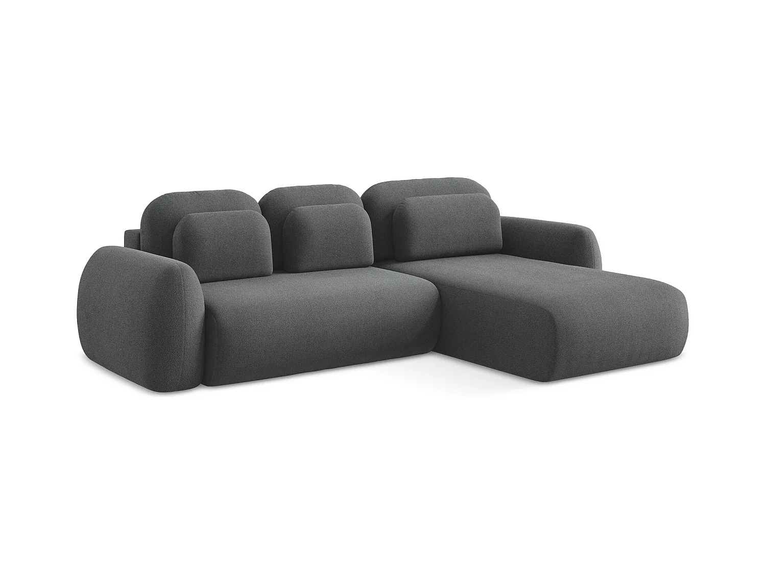 Canapé d'angle droit convertible en tissu bouclette - gris foncé - LOHI