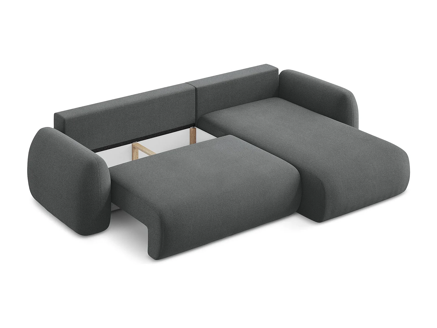 Canapé d'angle droit convertible en tissu bouclette - gris foncé - LOHI