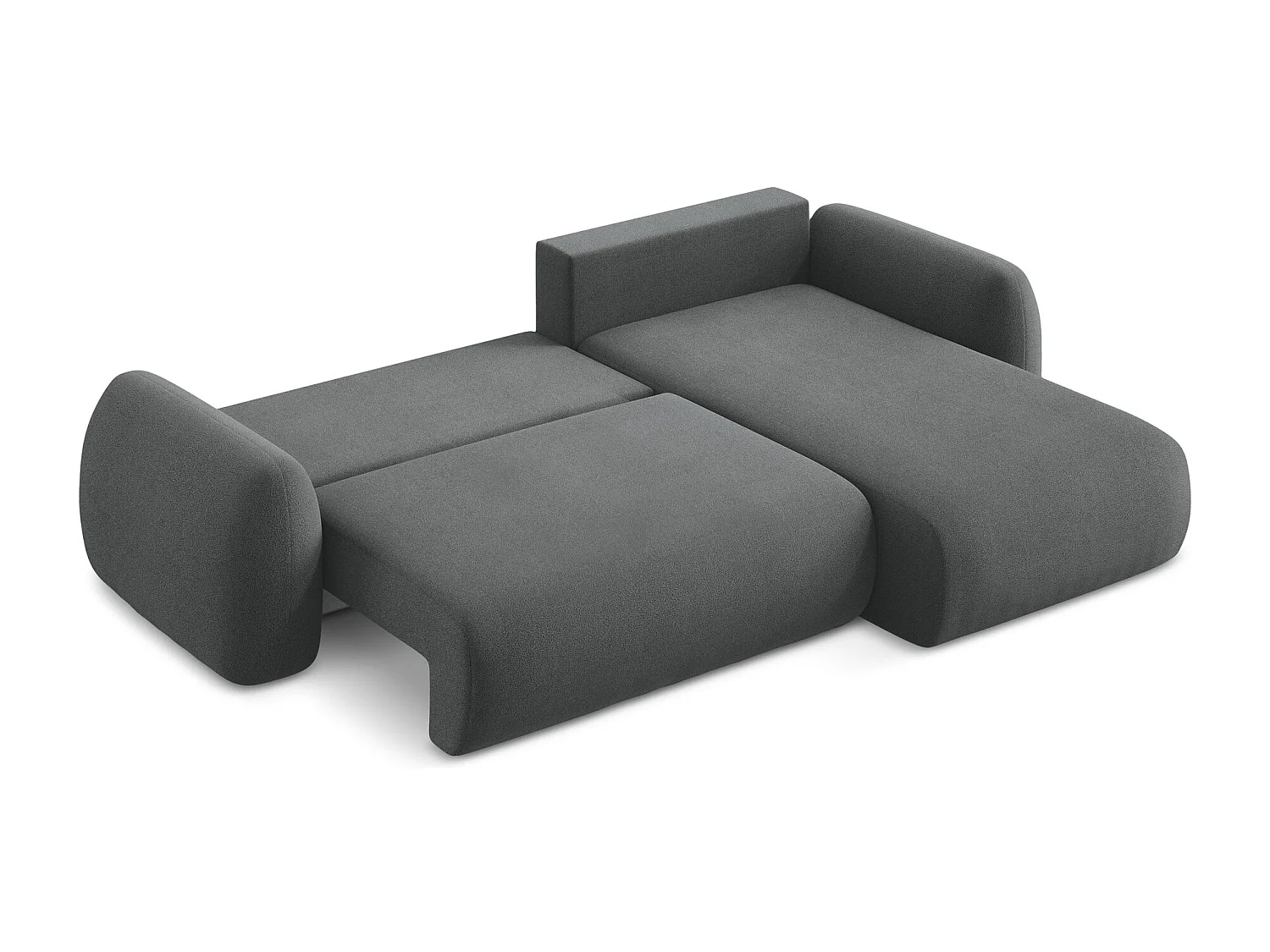 Canapé d'angle droit convertible en tissu bouclette - gris foncé - LOHI