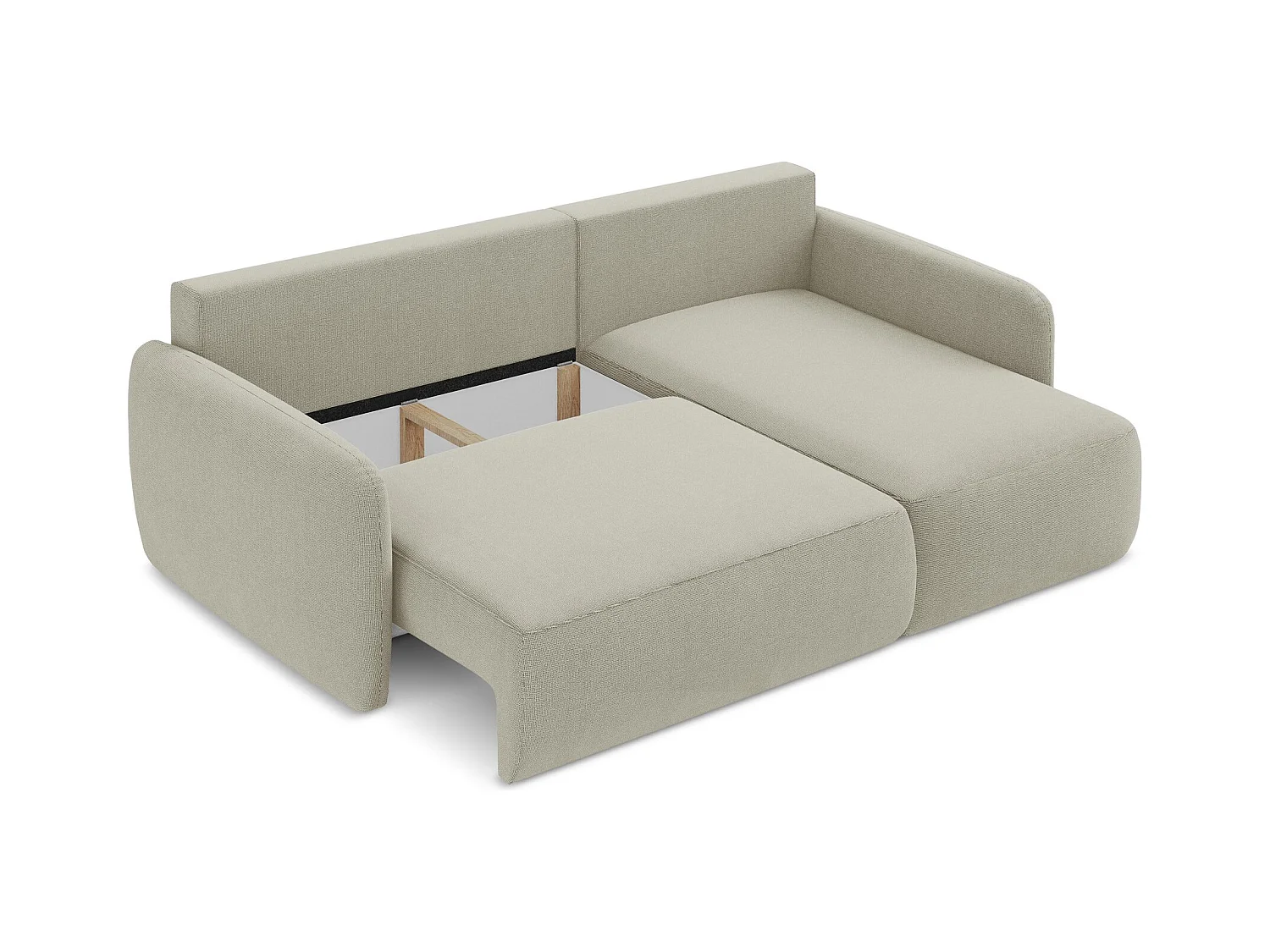 Canapé d'angle droit convertible en tissu texturé - beige clair - LILO