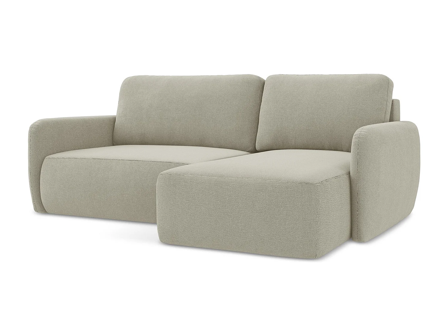 Canapé d'angle droit convertible en tissu texturé - beige clair - LILO