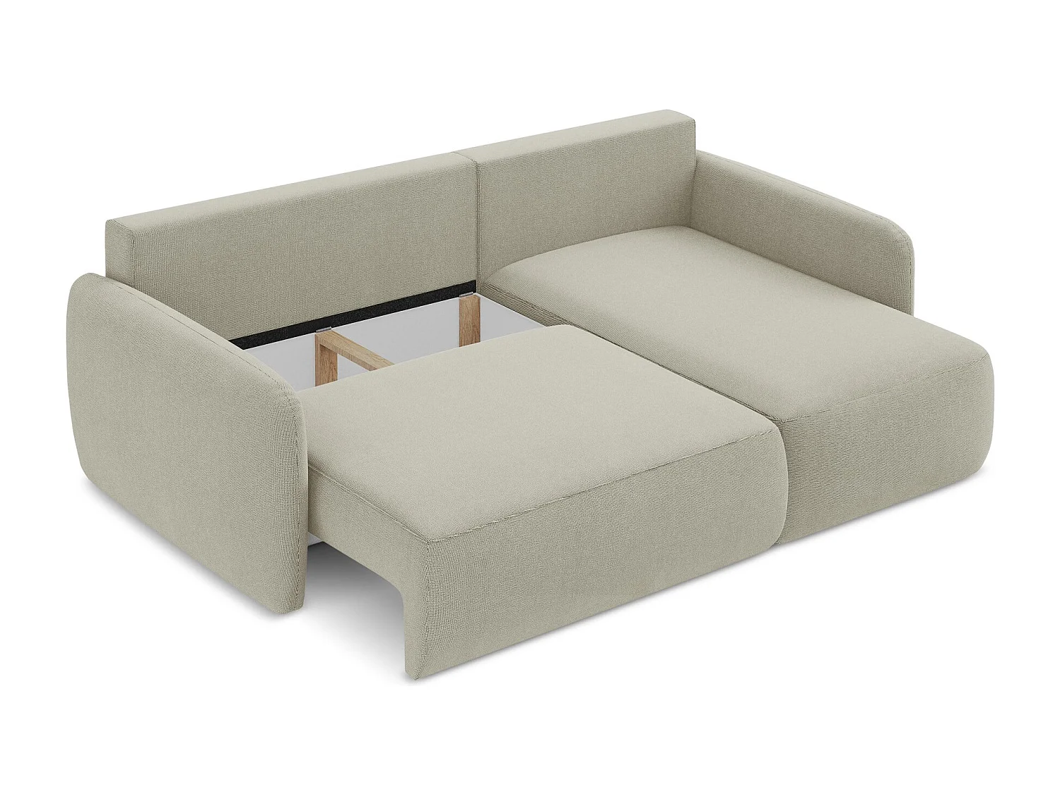 Canapé d'angle droit convertible en tissu texturé - beige clair - LILO