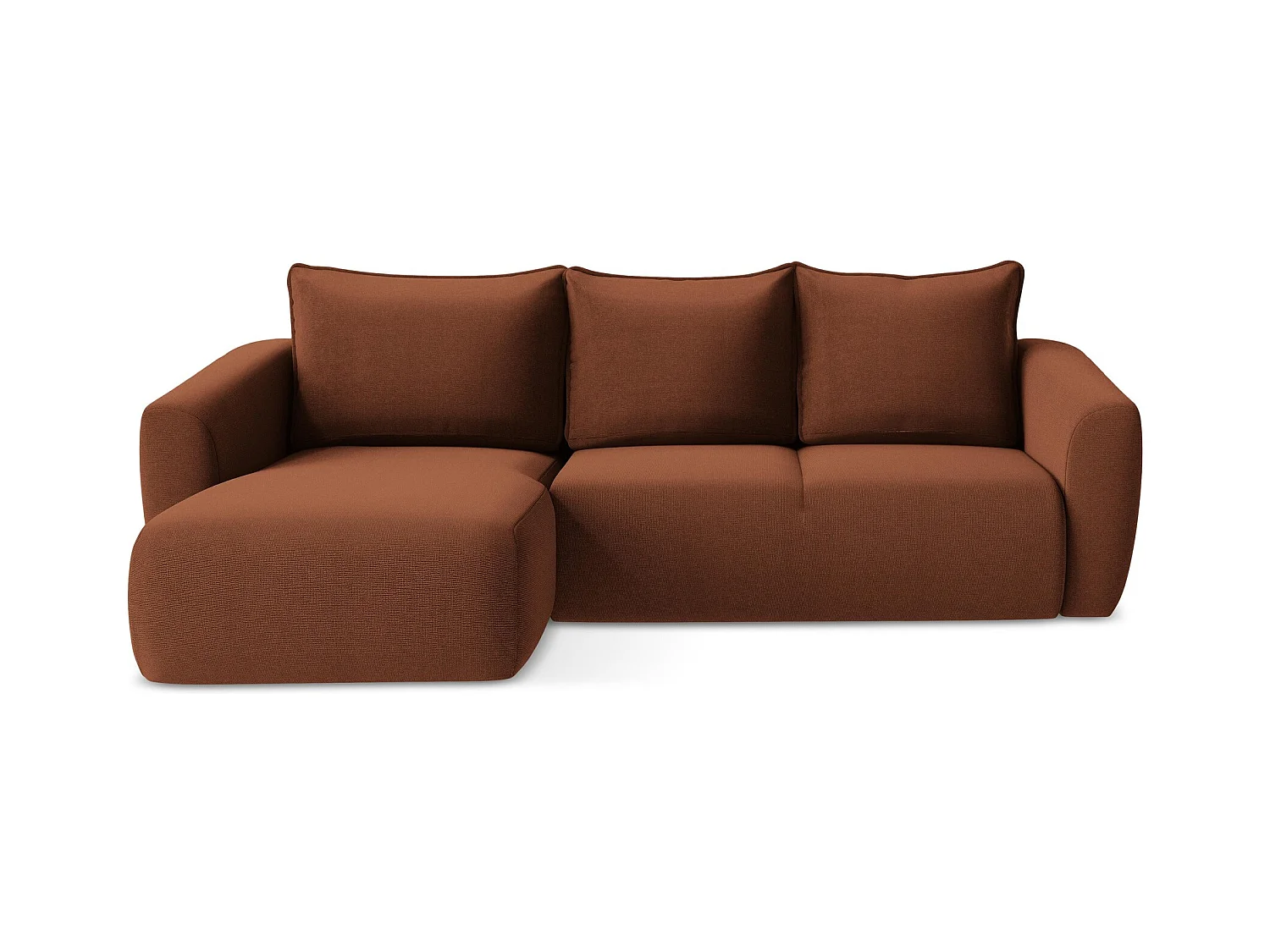 Canapé d’angle 3 places gauche convertible en tissu texturé - terre cuite - GUAVA