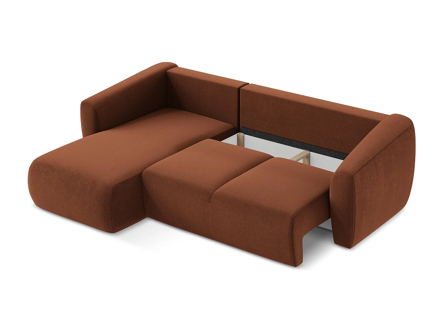 Canapé d’angle 3 places gauche convertible en tissu texturé - terre cuite - GUAVA