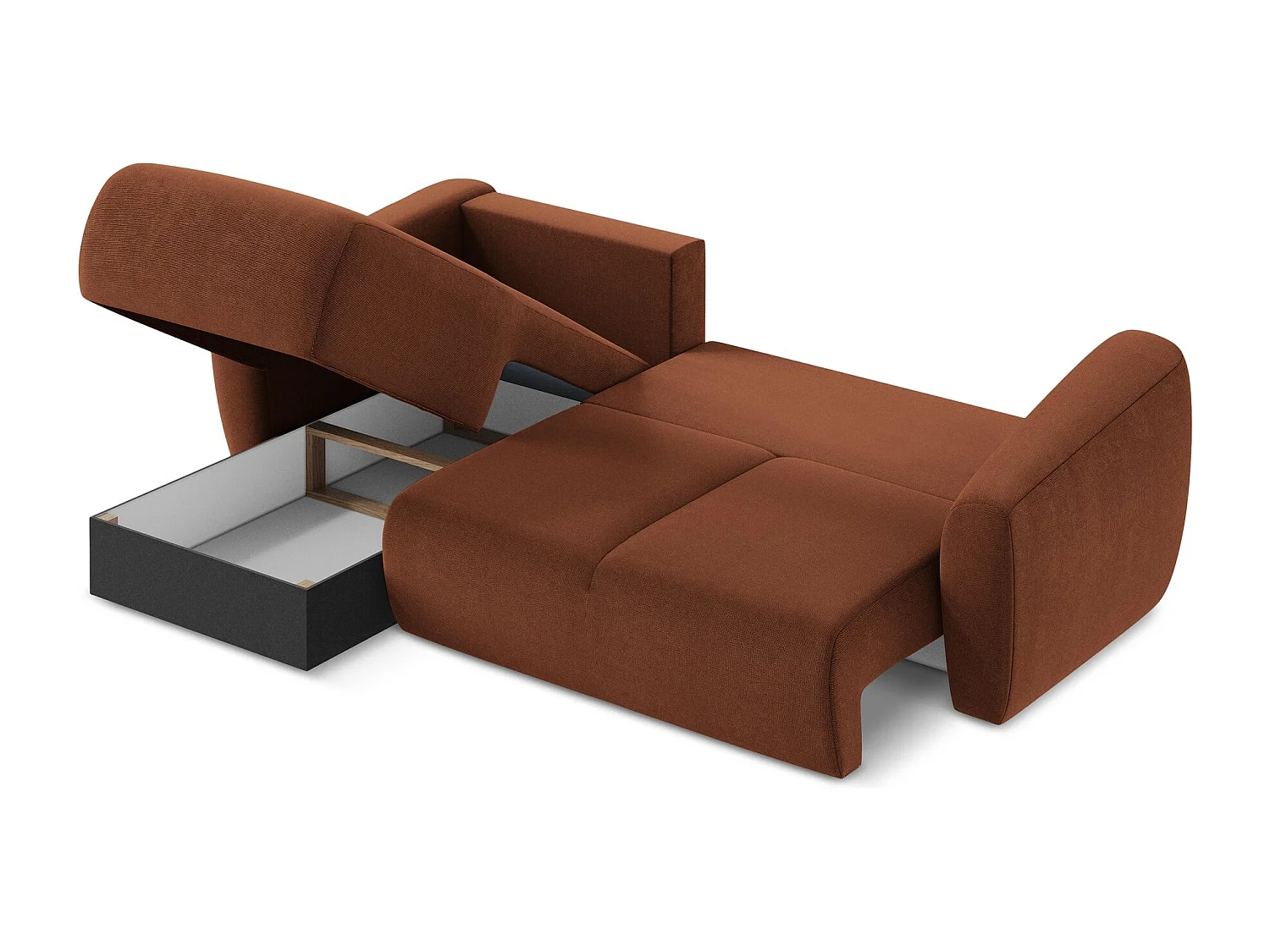 Canapé d’angle 3 places gauche convertible en tissu texturé - terre cuite - GUAVA