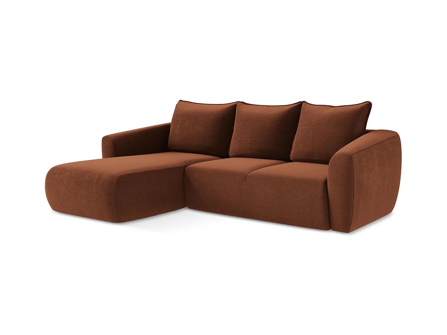 3-Sitzer Ecksofa mit Schlaffunktion - Ecke Links - Strukturstoff - Terrakotta - GUAVA
