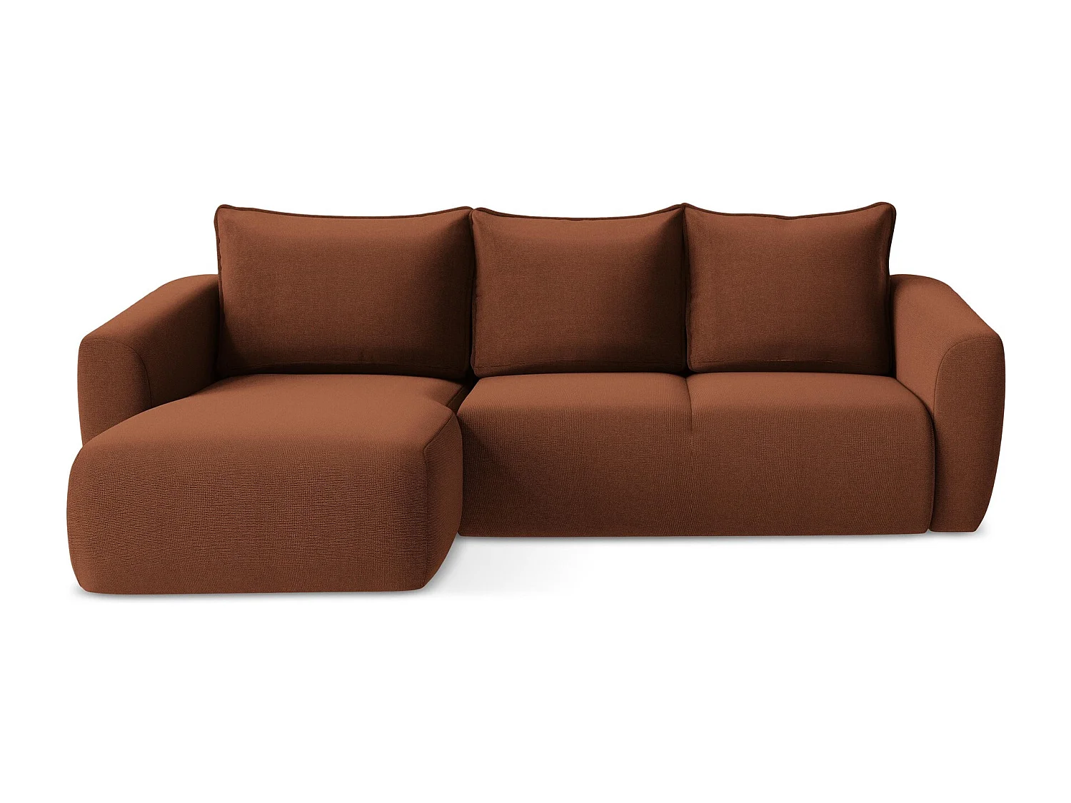 Canapé d’angle 3 places gauche convertible en tissu texturé - terre cuite - GUAVA