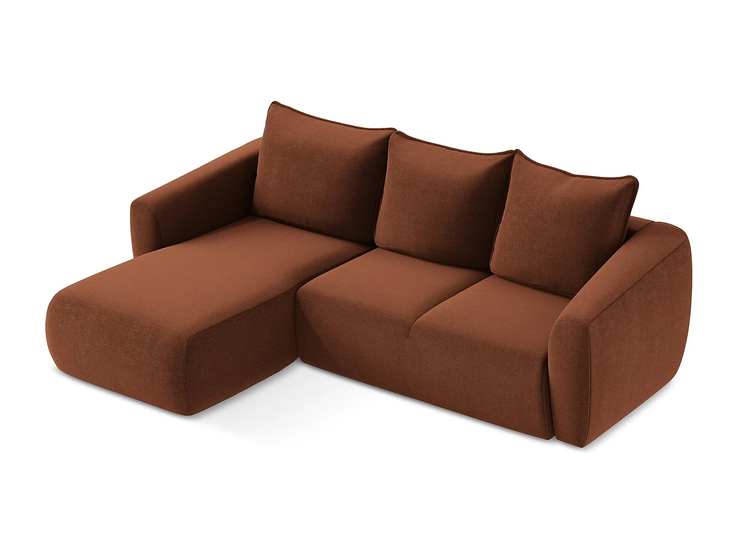 Canapé d’angle 3 places gauche convertible en tissu texturé - terre cuite - GUAVA