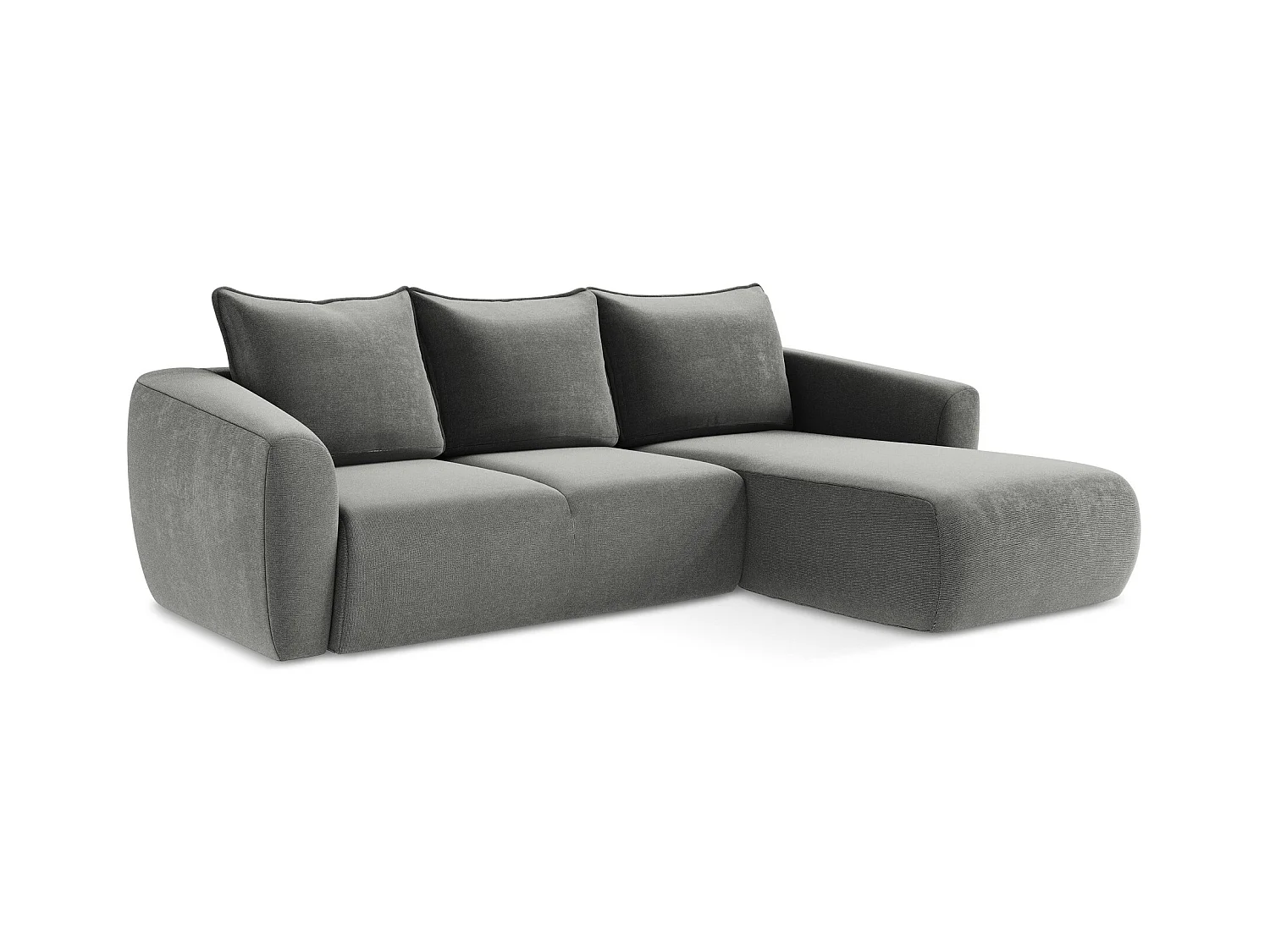 Ecksofa mit Schlaffunktion - Ecke Rechts - Strukturstoff - Grau - GUAVA