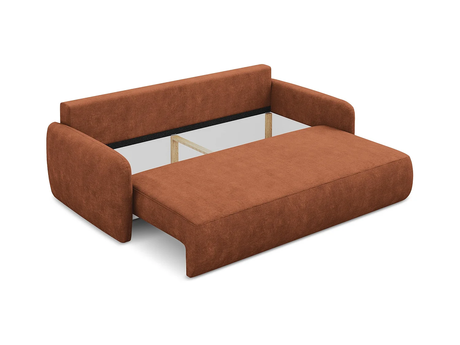 Canapé 3 places convertible en tissu chenille - terre cuite - LILO