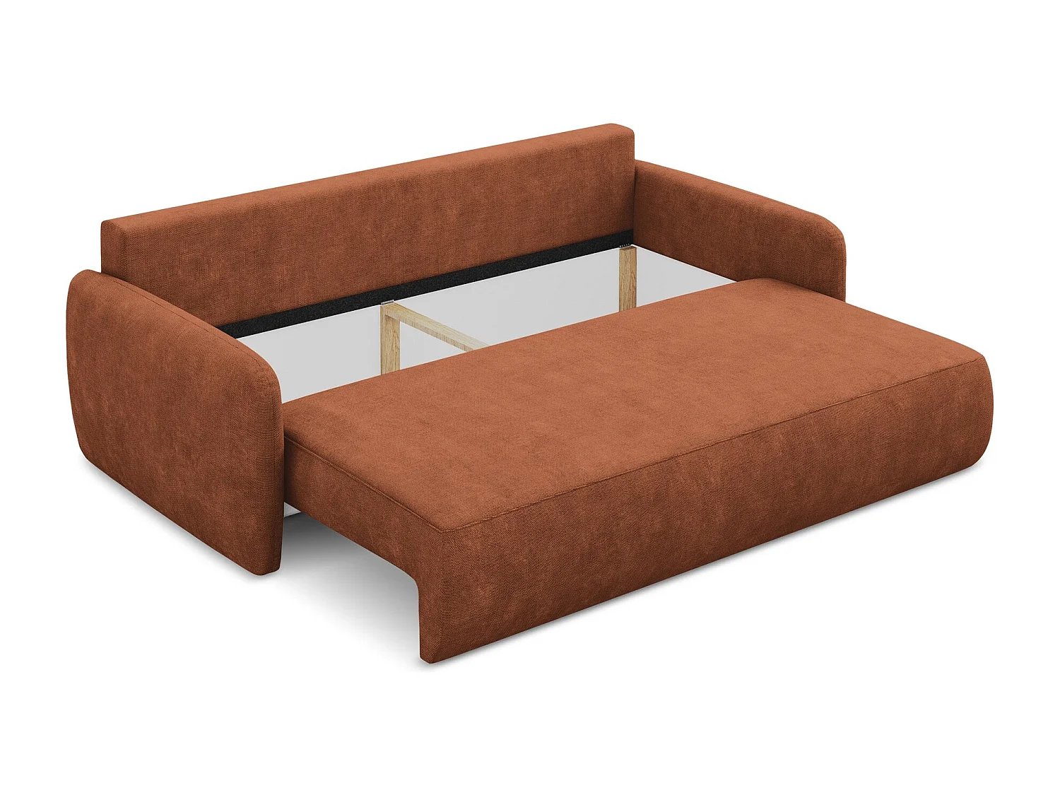 Canapé 3 places convertible en tissu chenille - terre cuite - LILO