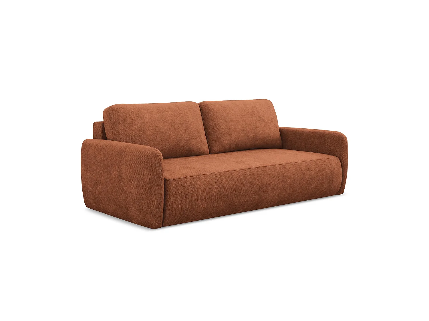 Canapé 3 places convertible en tissu chenille - terre cuite - CORLE