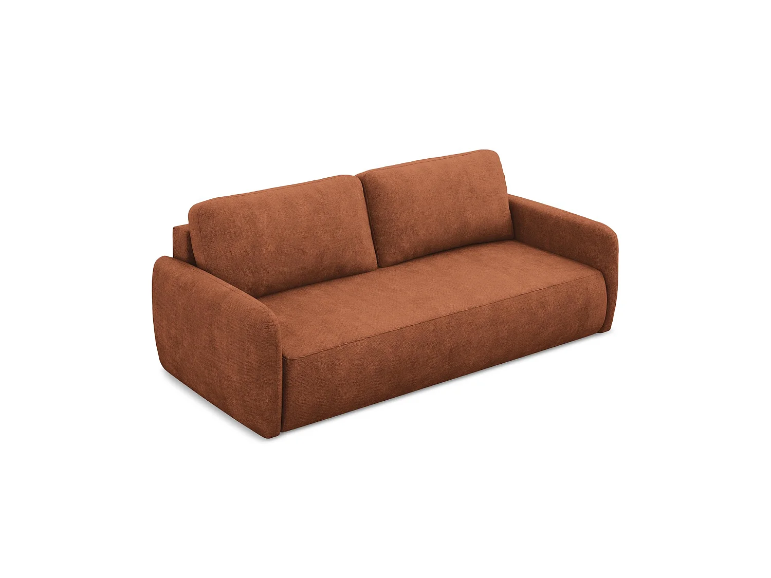 Canapé 3 places convertible en tissu chenille - terre cuite - CORLE