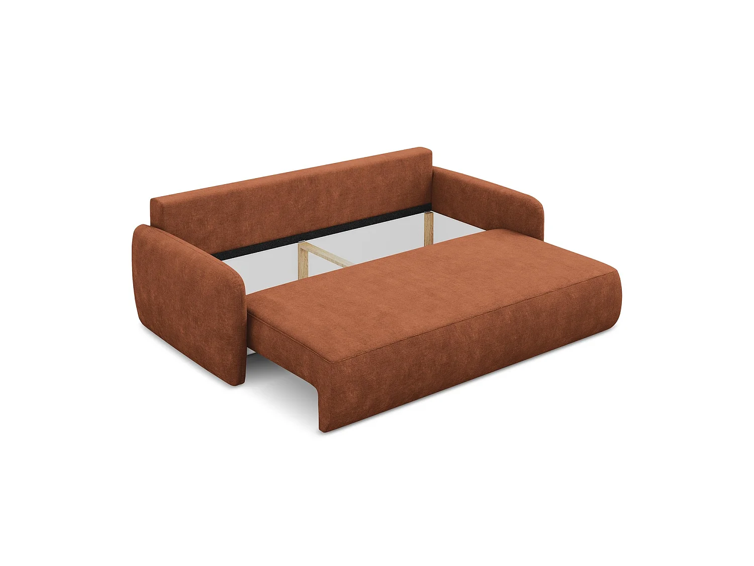 Canapé 3 places convertible en tissu chenille - terre cuite - CORLE