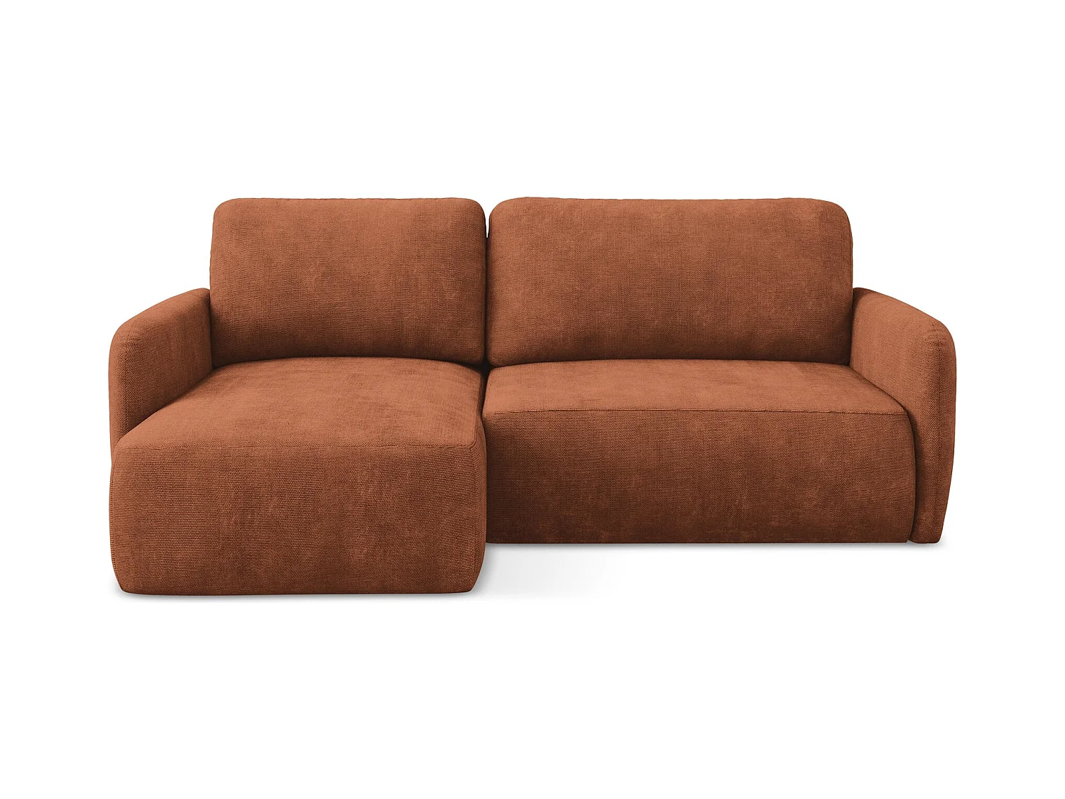 Canapé d’angle 2 places gauche convertible en tissu chenille - terre cuite - LILO