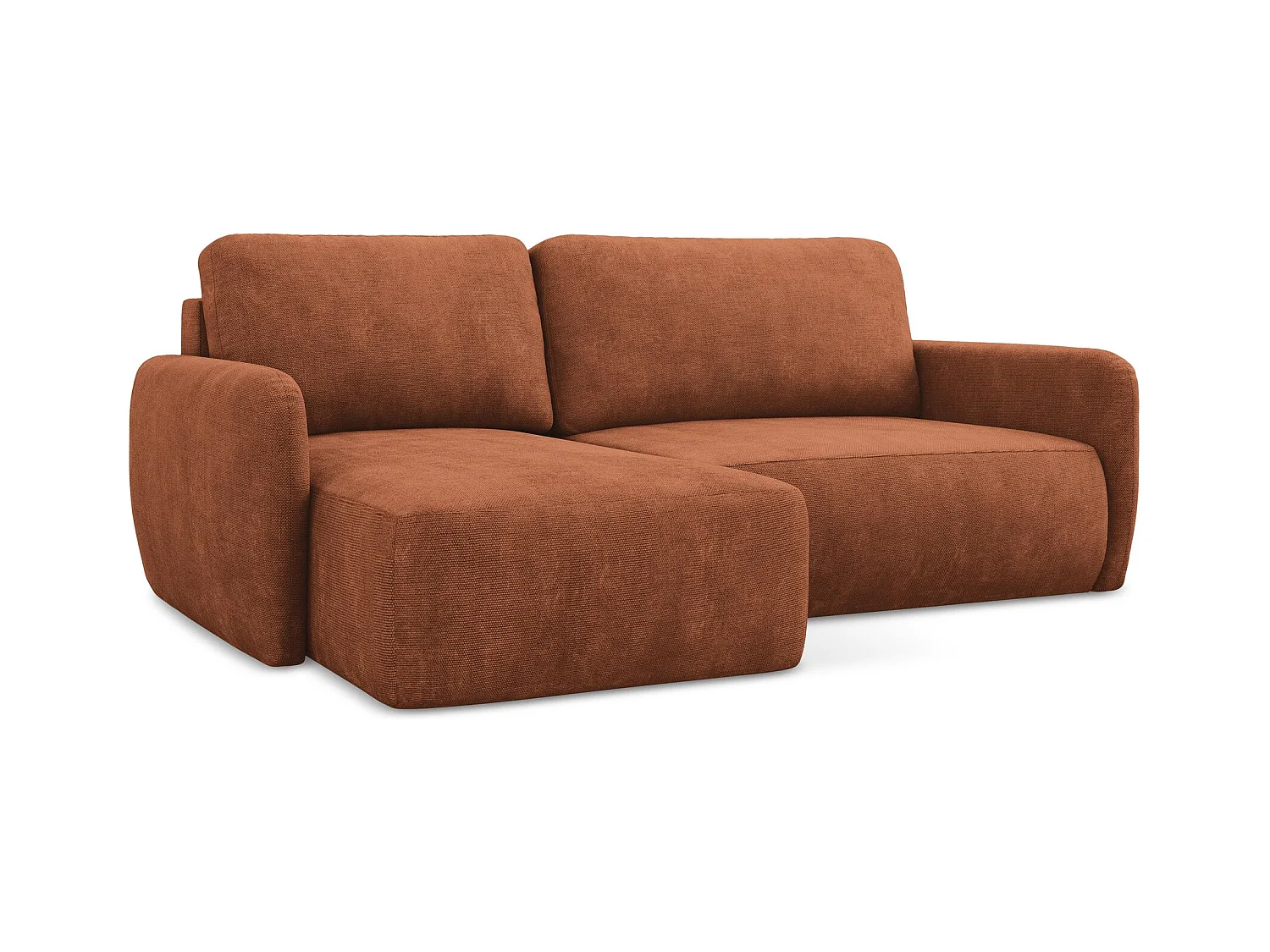 Canapé d’angle 2 places gauche convertible en tissu chenille - terre cuite - LILO