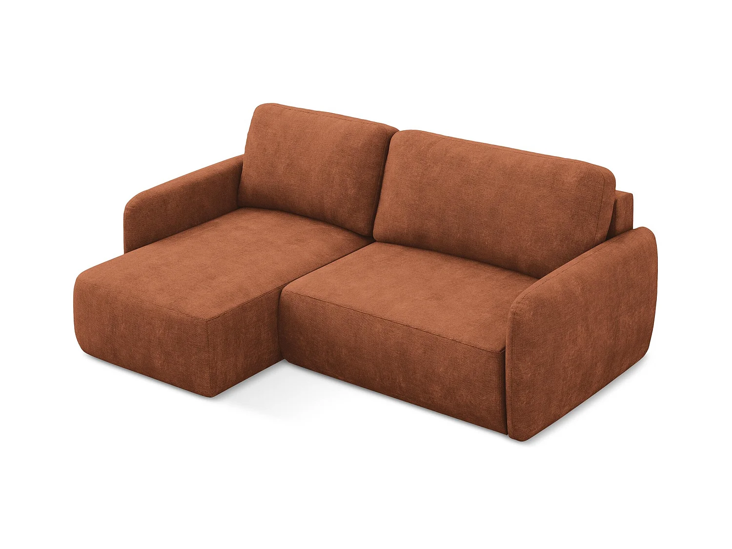 Canapé d’angle 2 places gauche convertible en tissu chenille - terre cuite - LILO