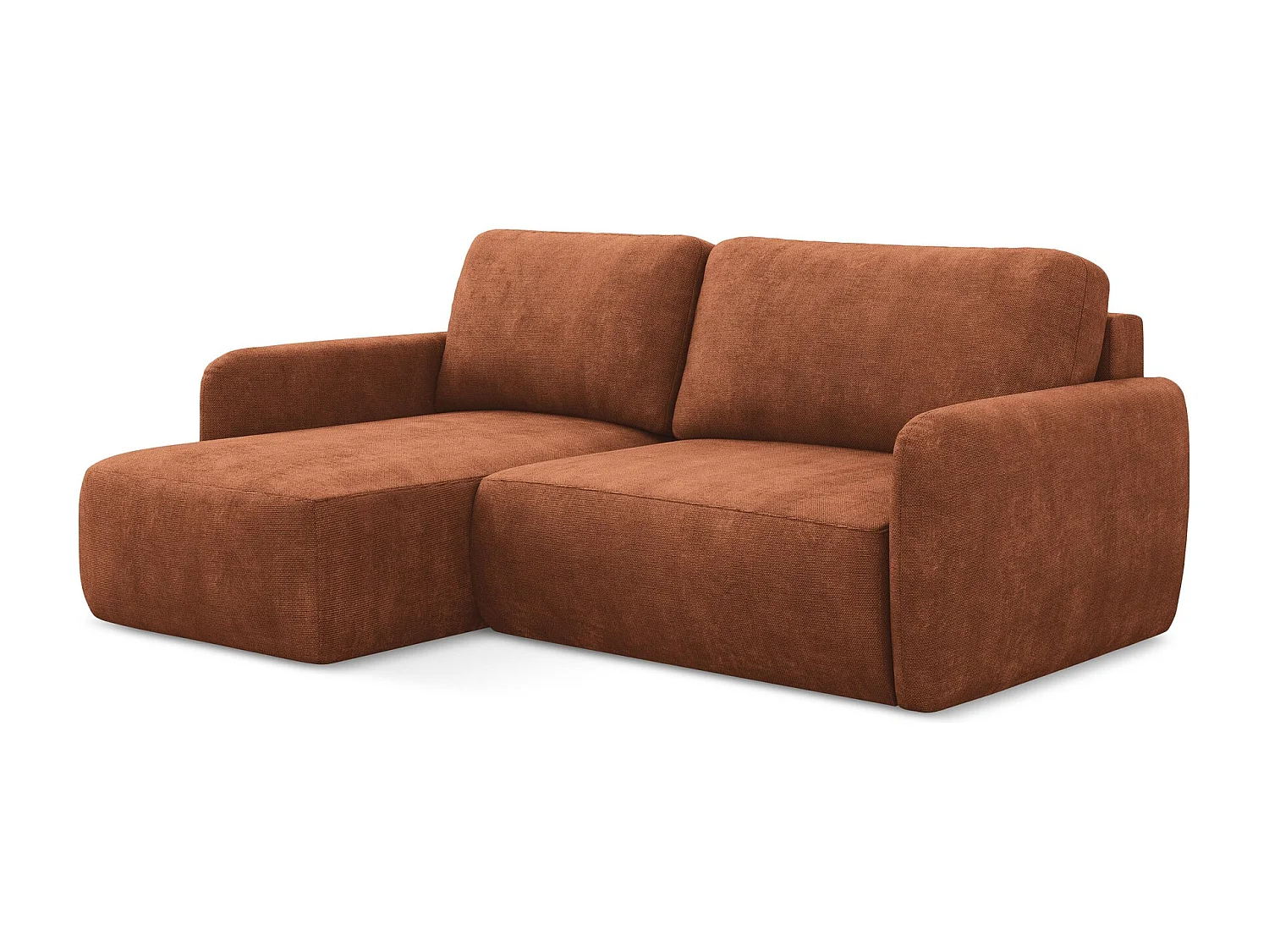 Canapé d’angle 2 places gauche convertible en tissu chenille - terre cuite - LILO