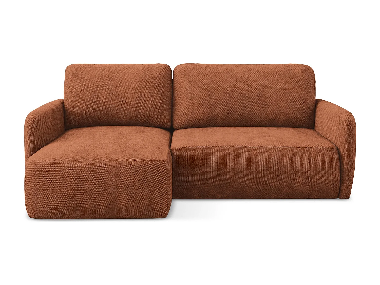 Canapé d’angle 2 places gauche convertible en tissu chenille - terre cuite - LILO