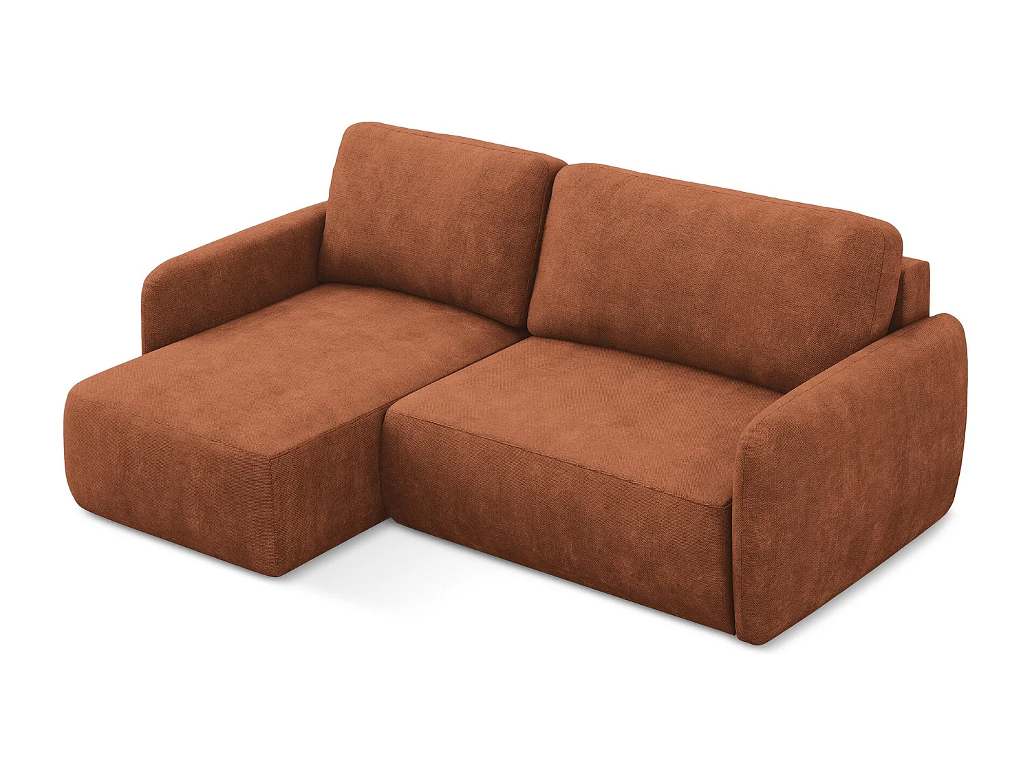 Canapé d’angle 2 places gauche convertible en tissu chenille - terre cuite - LILO