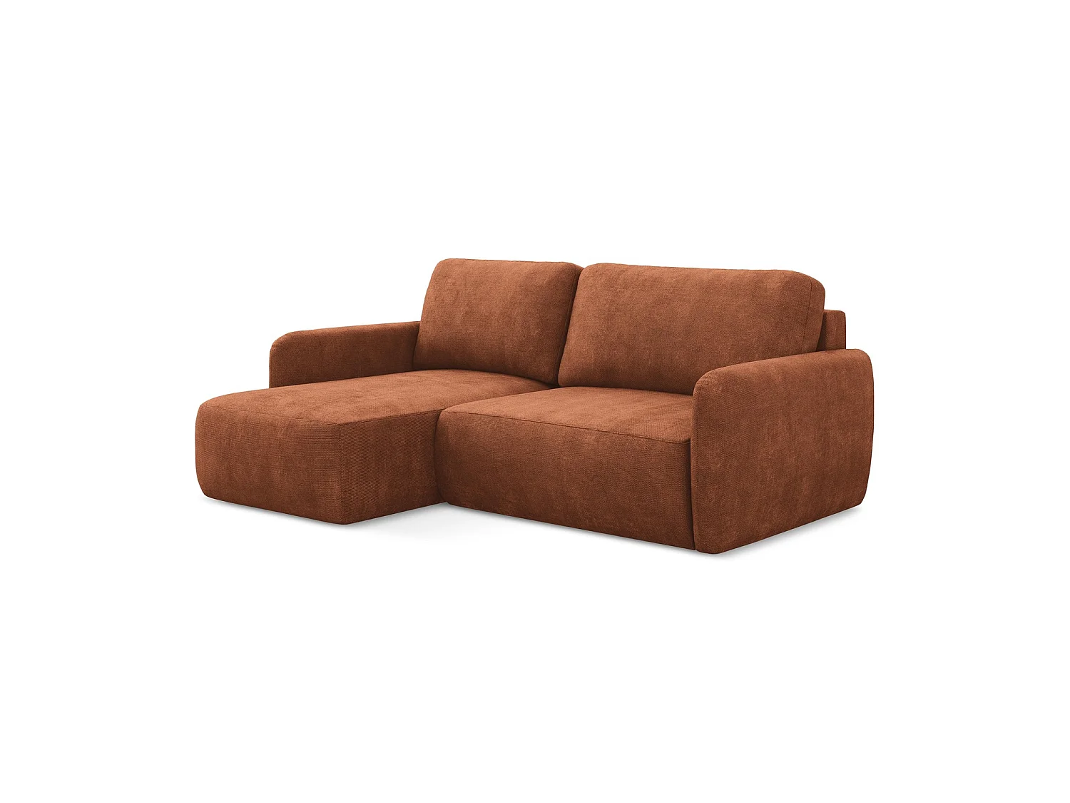 Canapé d’angle 2 places gauche convertible en tissu chenille - terre cuite - CORLE
