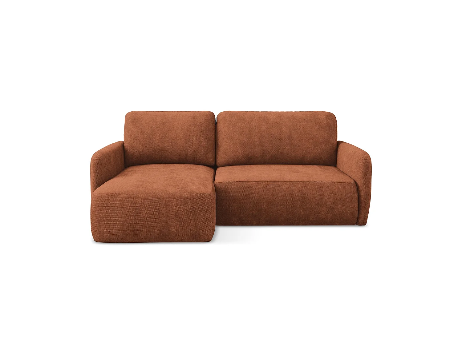 Canapé d’angle 2 places gauche convertible en tissu chenille - terre cuite - CORLE