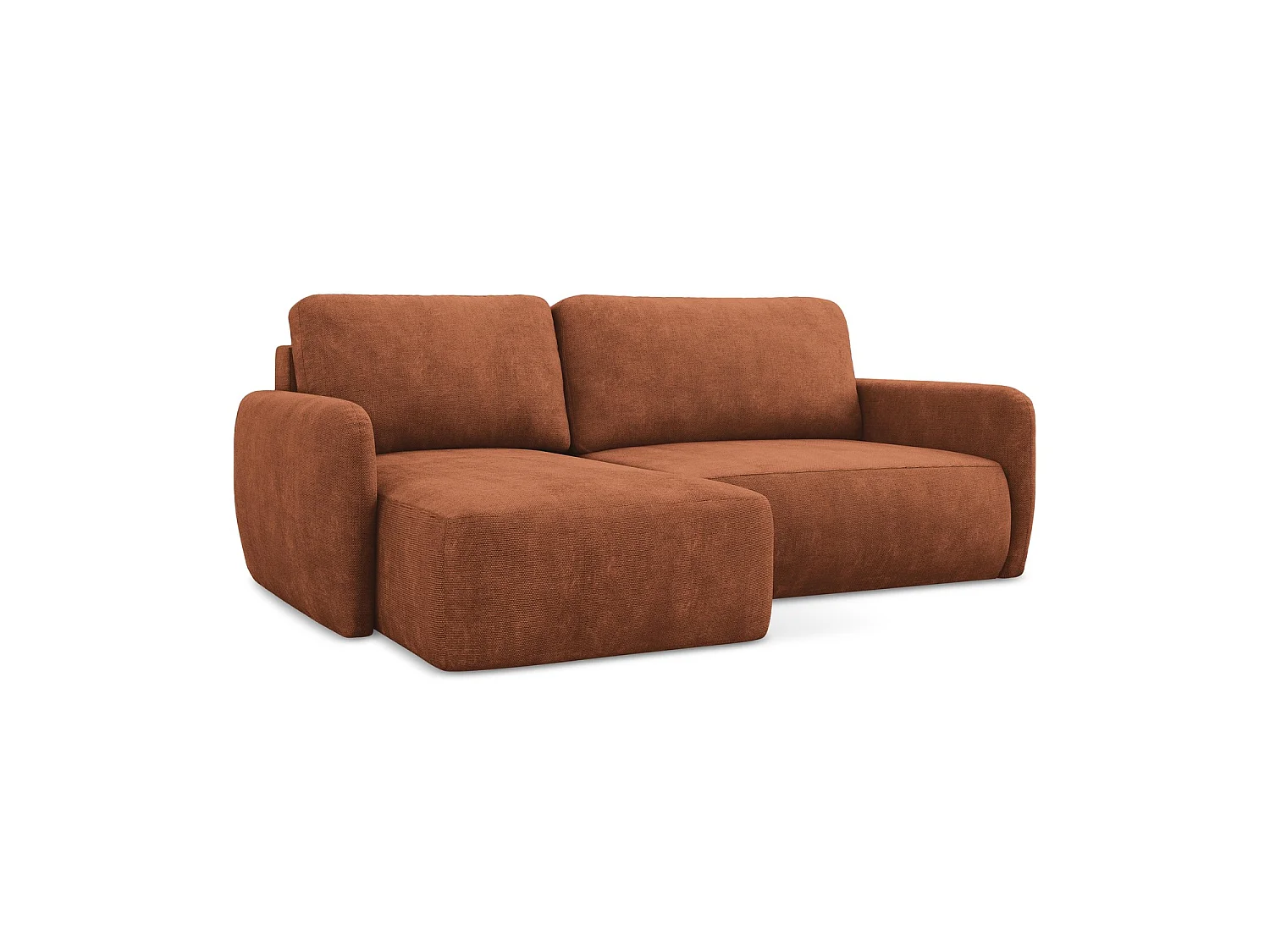 Canapé d’angle 2 places gauche convertible en tissu chenille - terre cuite - CORLE