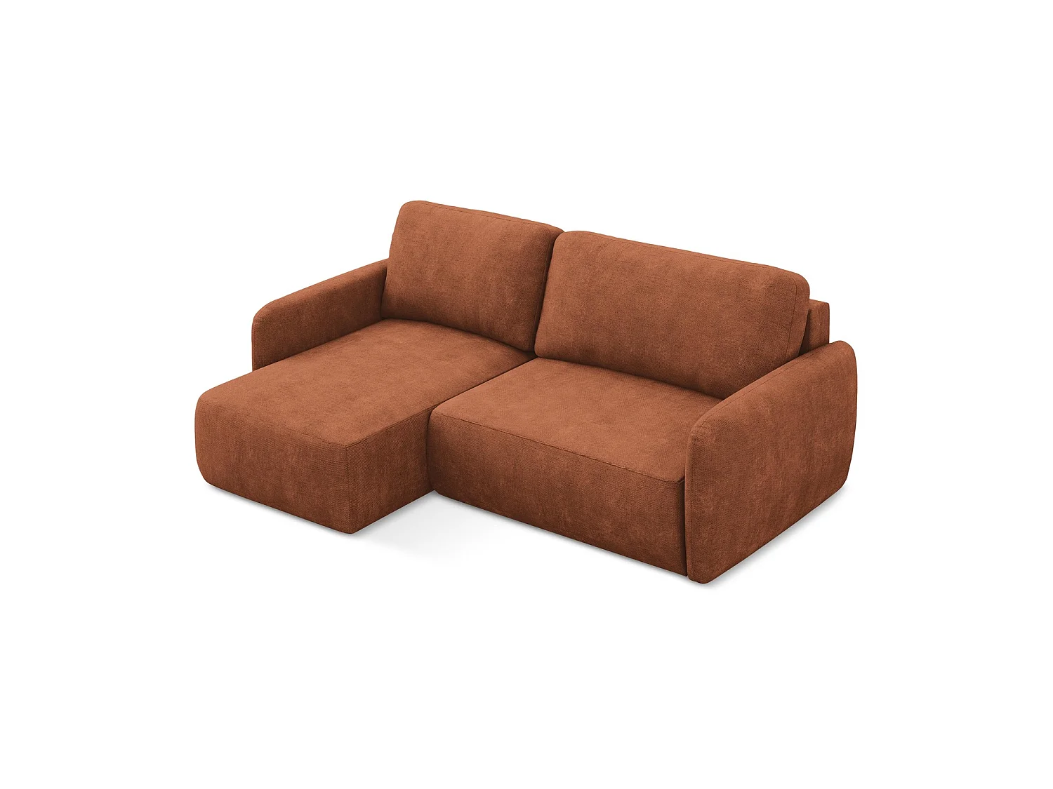 Canapé d’angle 2 places gauche convertible en tissu chenille - terre cuite - CORLE