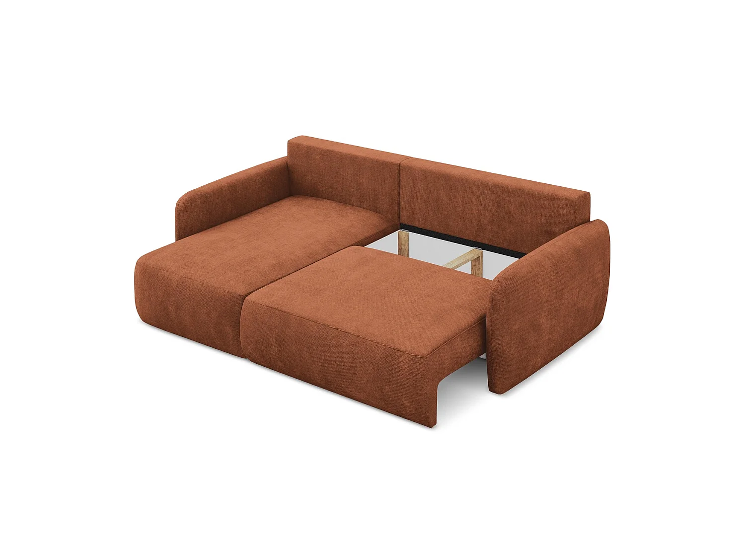 Canapé d’angle 2 places gauche convertible en tissu chenille - terre cuite - CORLE