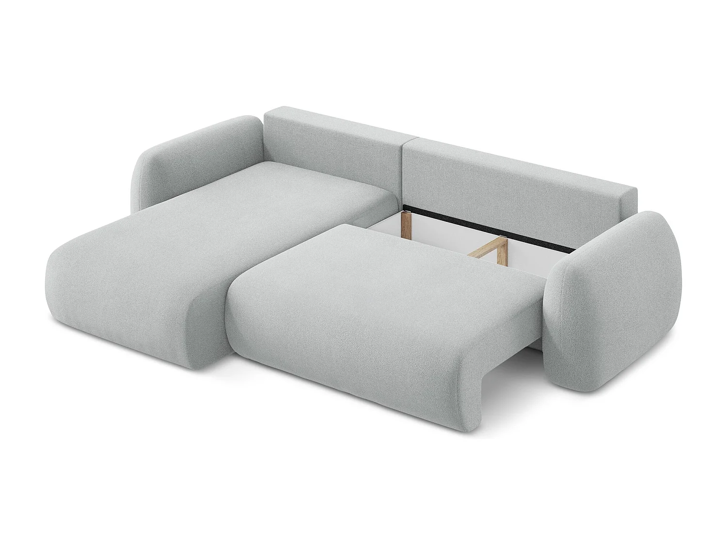 Canapé d’angle 3 places gauche convertible en tissu bouclette - gris clair - LOHI